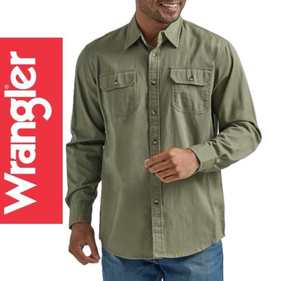 Wrangler Military Green premium quality Long sleeve Shirt size XXL - Picture 1 of 14